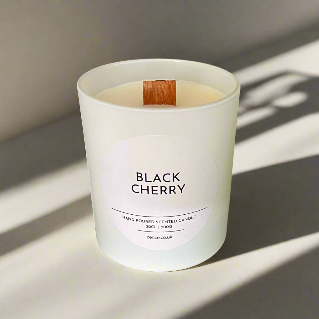 Large Black Cherry wooden wick candle