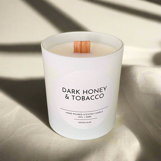 Large Dark Honey & Tobacco wooden wick candle