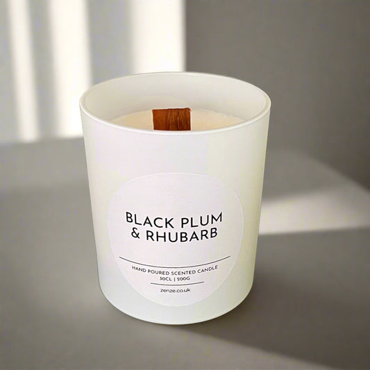 Large Black Plum & Rhubarb wooden wick candle