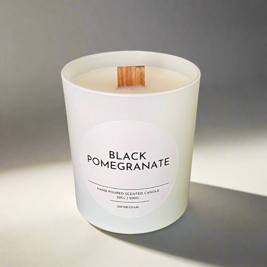 Large Black Pomegranate wooden wick candle
