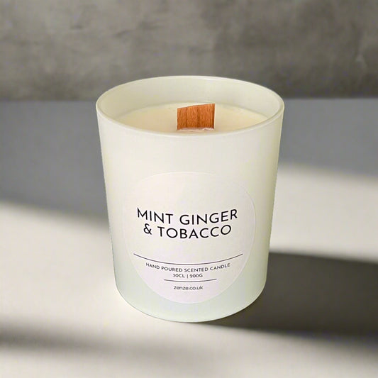 Large Mint Ginger Tobacco wooden wick candle