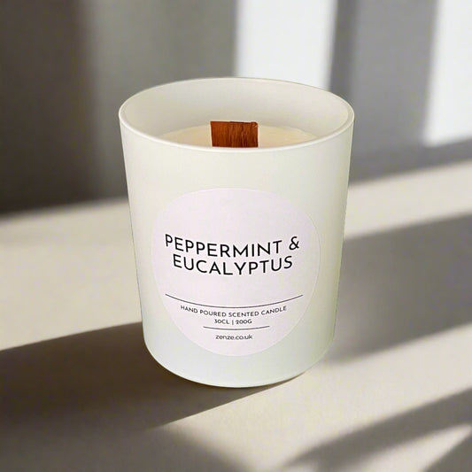 Large Peppermint & Eucalyptus wooden wick candle